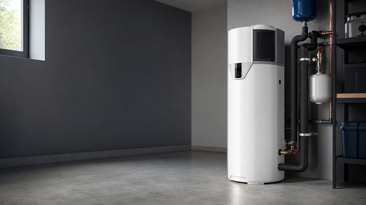 Chauffe-eau thermodynamique installé dans un local technique moderne