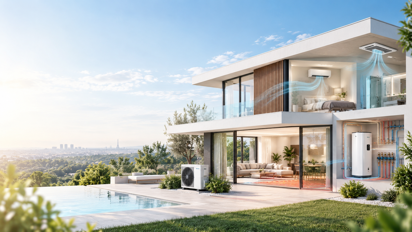 Habitat contemporain équipé de solutions de chauffage, climatisation, ventilation et eau chaude