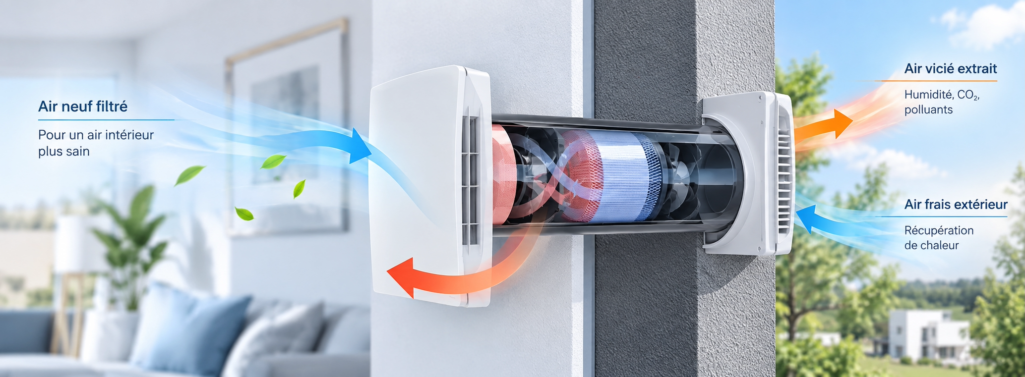Solution de ventilation décentralisée installée dans une pièce
