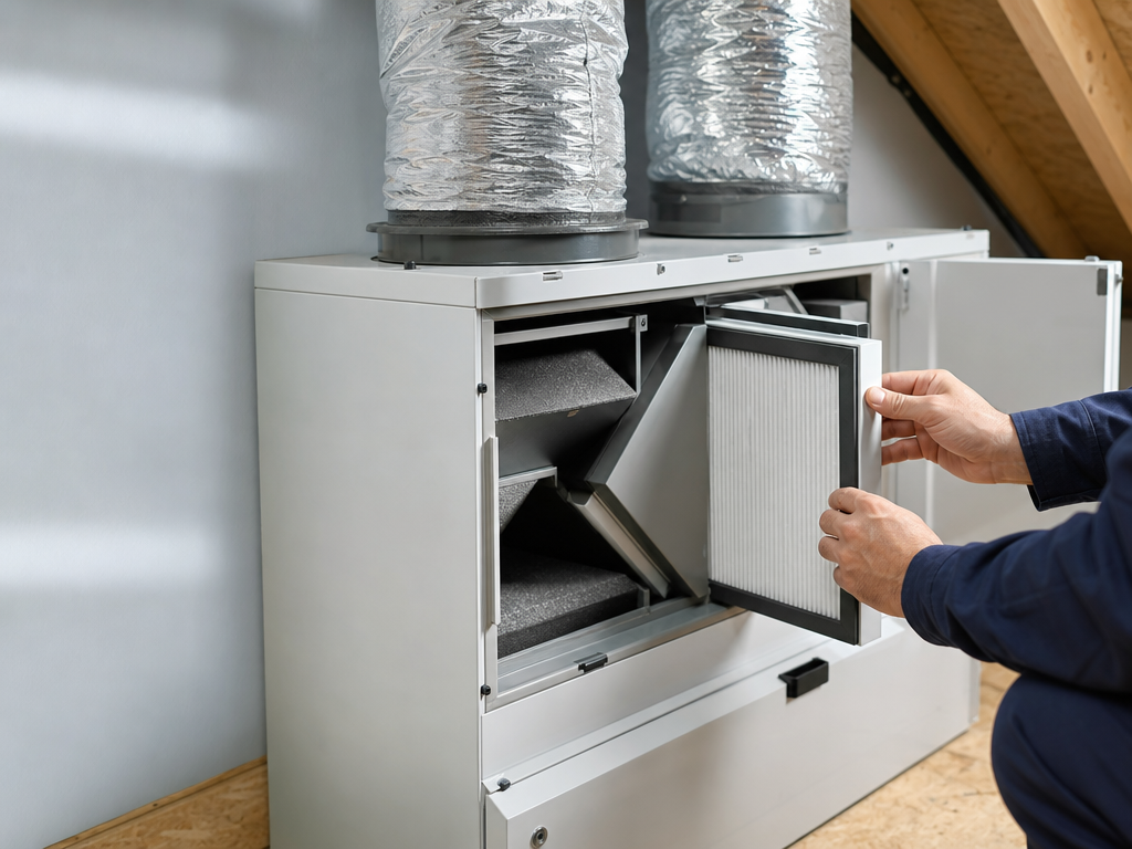 Technicien contrôlant une installation de ventilation